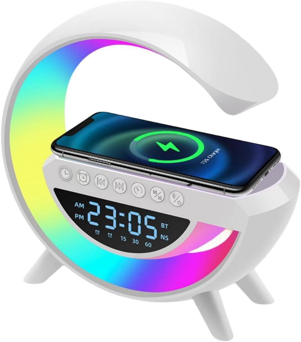 G Shape Lamp Speaker Portable Bluetooth Speaker With Digital clock Fast Wireless Charging