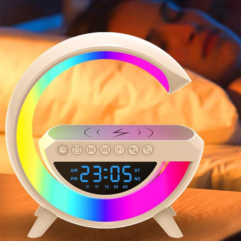 G Shape Lamp Speaker Portable Bluetooth Speaker With Digital clock Fast Wireless Charging