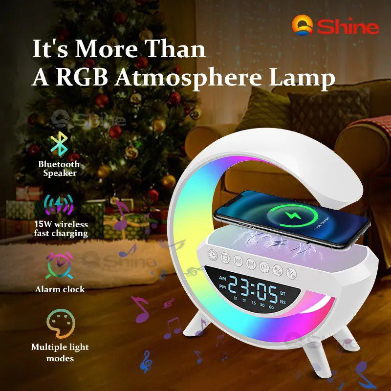 G Shape Lamp Speaker Portable Bluetooth Speaker With Digital clock Fast Wireless Charging