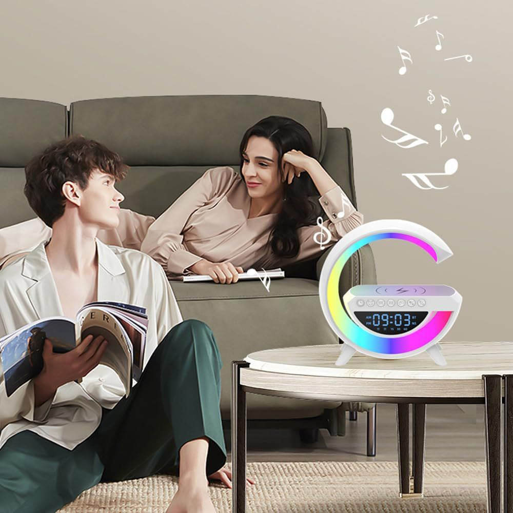 G Shape Lamp Speaker Portable Bluetooth Speaker With Digital clock Fast Wireless Charging